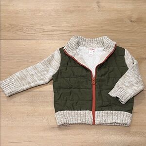 Cat & Jack 18 Months Olive Quilted and Oatmeal Knit Sherpa Lined Jacket